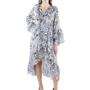 Beulah Style Womens Paisley Ruffle Midi Dress Large